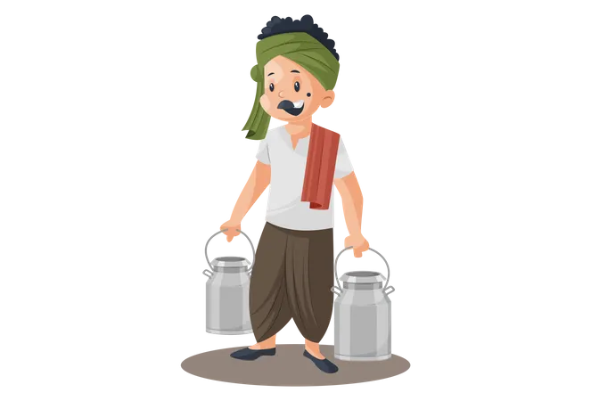 Milkman is holding milk containers in both hands  Illustration