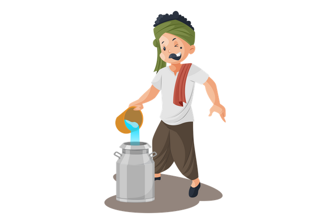 Milkman is mixing water in milk  Illustration