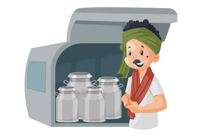 Milkman with milk containers Illustration