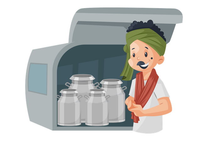 Milkman with milk containers  Illustration