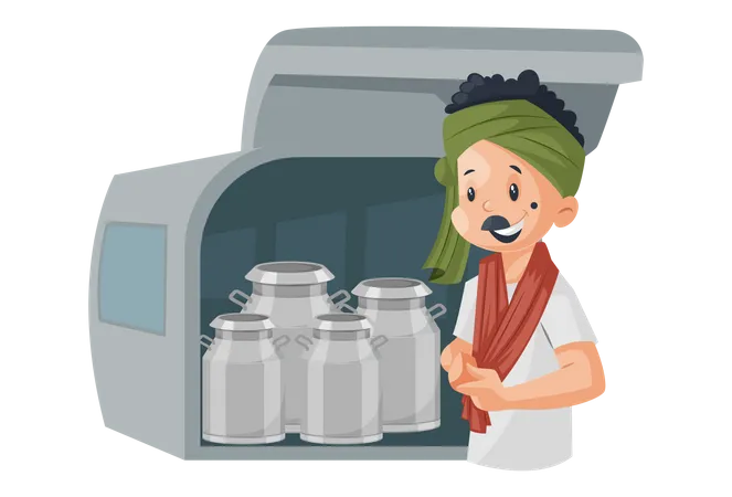 Milkman with milk containers  Illustration