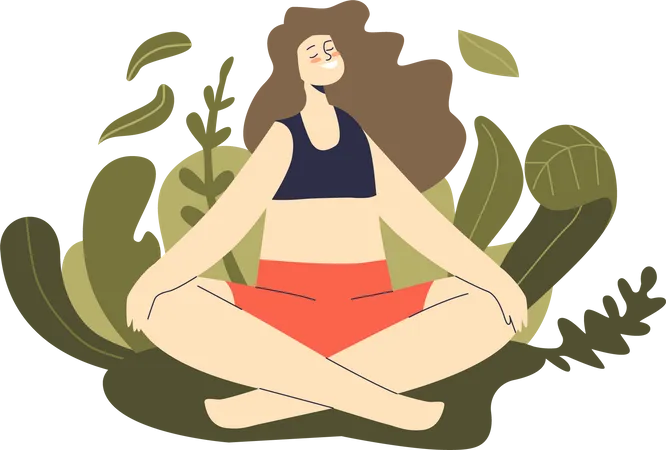 Mindful woman meditating practice yoga training Illustration