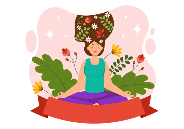 Mindfulness Meditation Vector Illustration Of Person With Closed Eyes And Crossed Legs And Relaxation In Yoga Lotus Posture Flat Background Illustration
