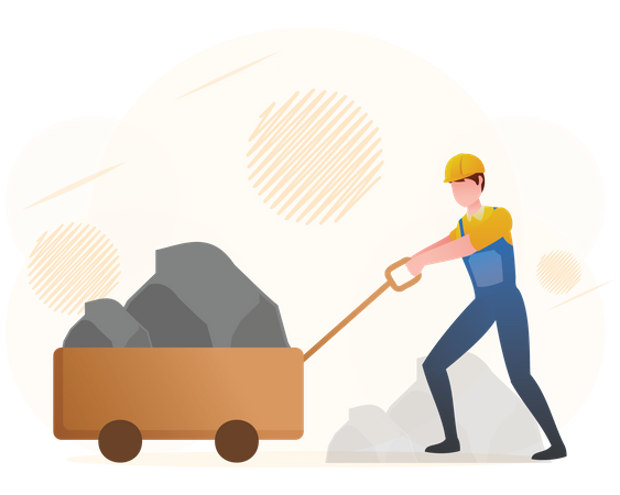 Mine worker pushing cart  Illustration