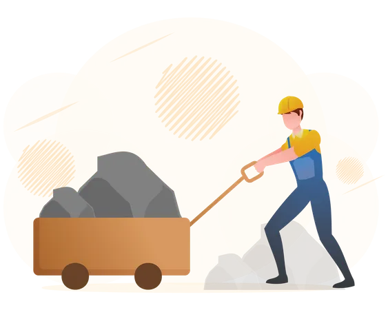 Mine worker pushing cart  Illustration