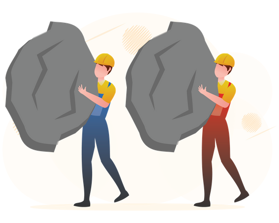 Mine workers holding rocks Illustration