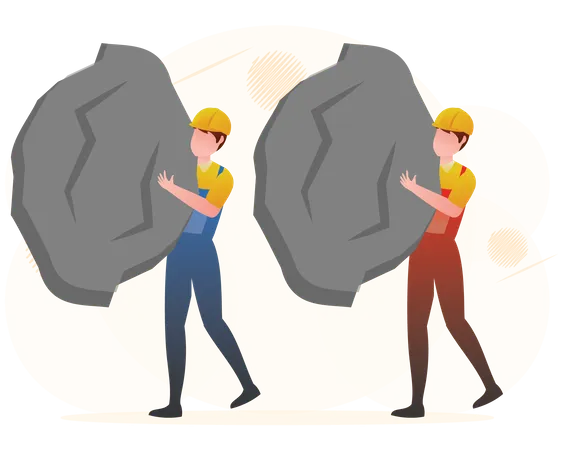 Mine workers holding rocks  Illustration