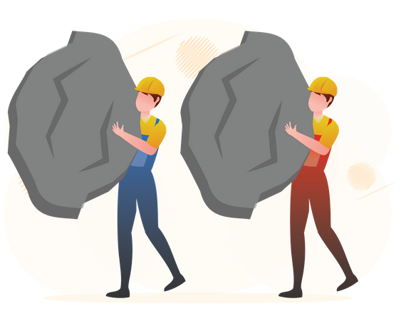 Mine workers holding rocks  Illustration