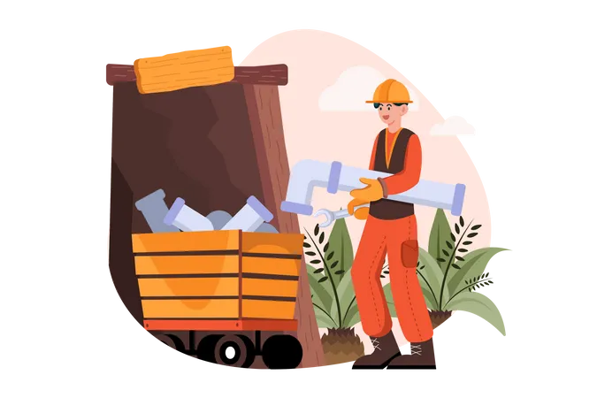 Miner character holding wrench and plastic pipe Illustration