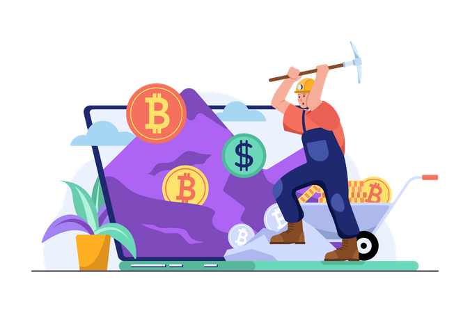 Miner doing bitcoin mining  Illustration