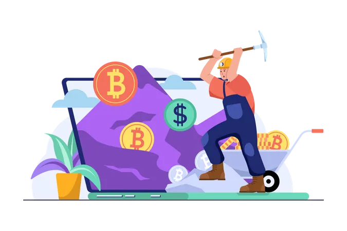 Miner doing bitcoin mining  Illustration