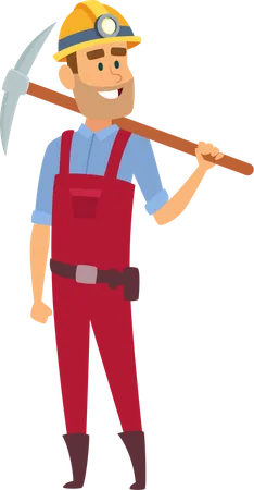 Miner holding pickaxe Illustration