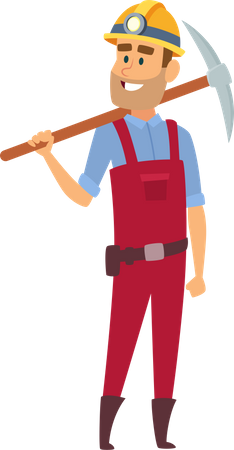 Miner holding pickaxe Illustration