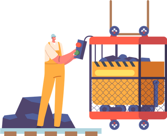 Miner Load Coal in Elevator  Illustration