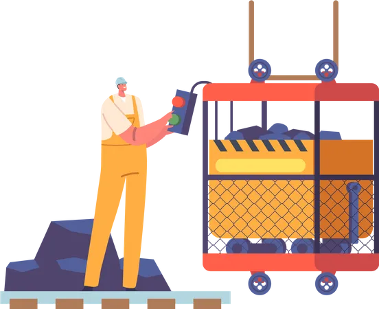 Miner Load Coal in Elevator  Illustration