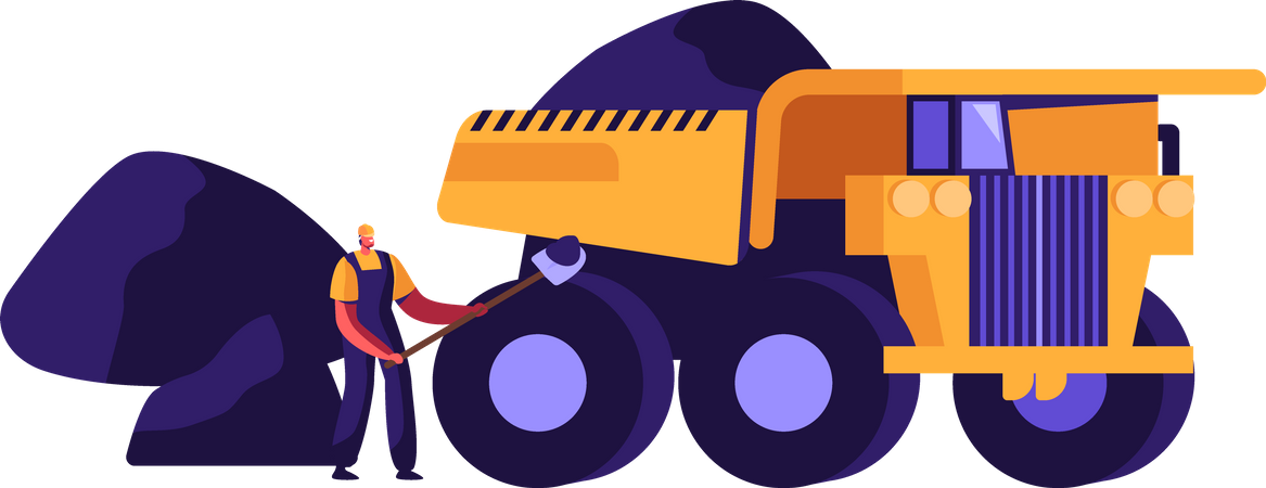 Miner Loading Coal with Shovel into Truck  Illustration