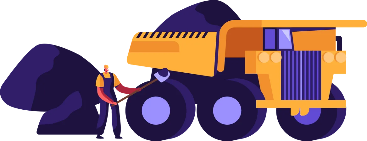 Miner Loading Coal with Shovel into Truck  Illustration