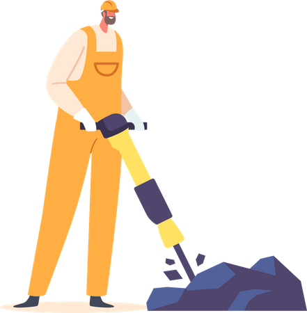 Miner Wielding Jackhammer  Illustration