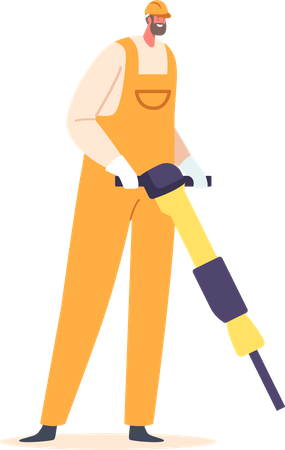 Miner With Jackhammer  Illustration