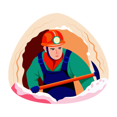 Miner working with a pickaxe  Illustration