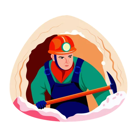 Miner working with a pickaxe  Illustration