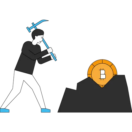 Mineração de Bitcoin por menino  Ilustração