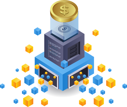 Minerando dinheiro com tecnologia blockchain  Ilustração