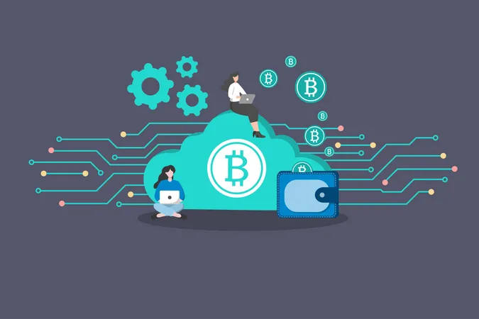 Bitcoin de mineração em nuvem  Ilustração