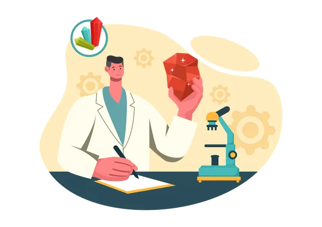 Mineralogist Check Mineral Structure under microscope  Illustration