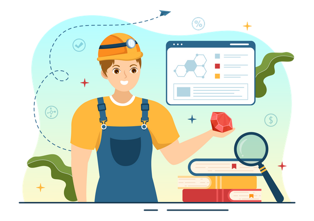 Mineralogist examine rock  Illustration