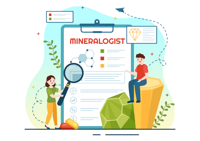 Mineralogist looking at report  Illustration