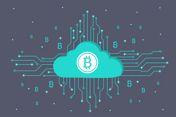 Criptomoneda Bitcoin para minería en la nube  Ilustración