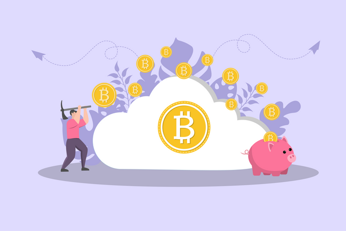 Criptomoneda Bitcoin para minería en la nube  Ilustración