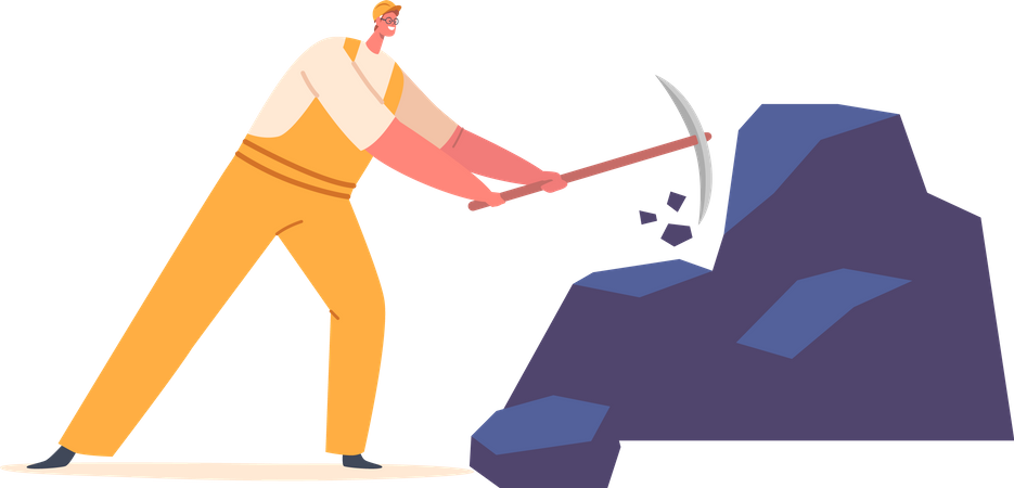 Minero con pico excavando suelo  Ilustración