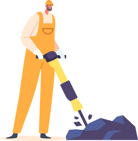 Mineur brandissant un marteau-piqueur  Illustration