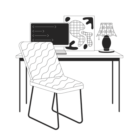 Minimalist home office with pc  Illustration