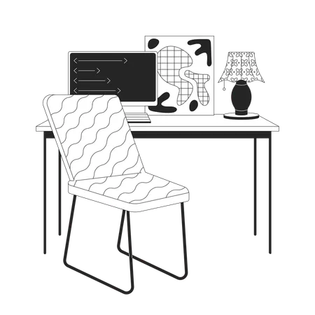 Minimalist home office with pc  Illustration