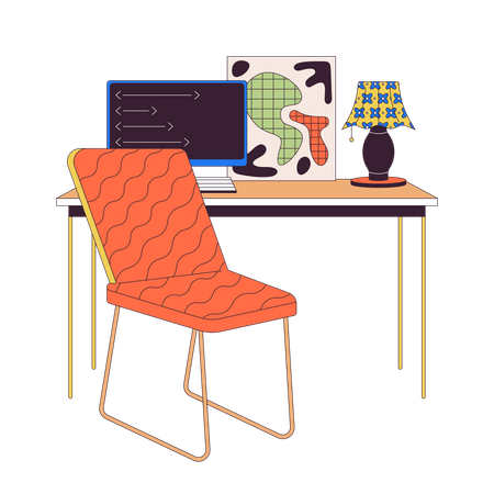 Minimalist home office with pc  Illustration