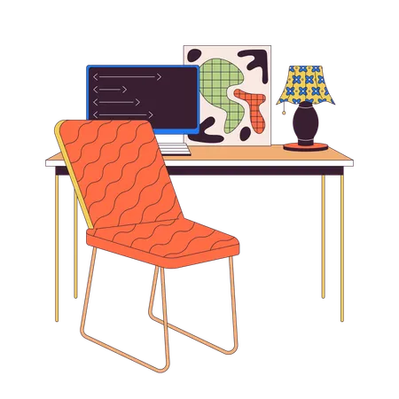 Minimalist home office with pc  Illustration