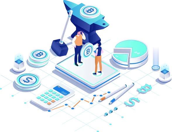 Mining and Trading Cryptocurrency  Illustration