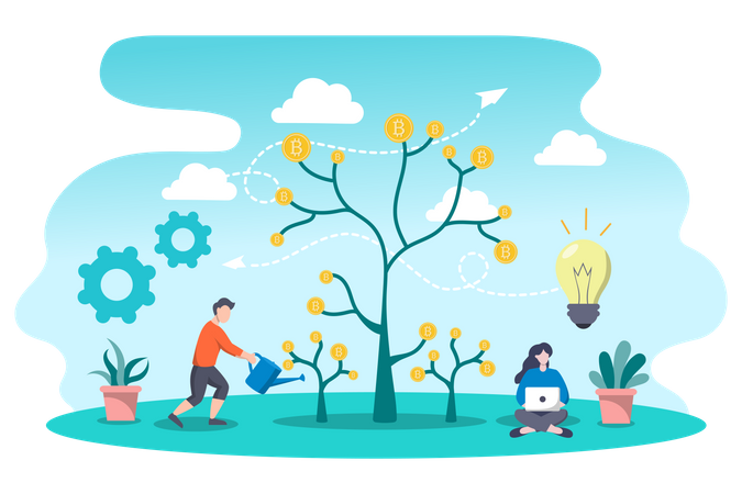 Mining Bitcoin Cryptocurrency  Illustration
