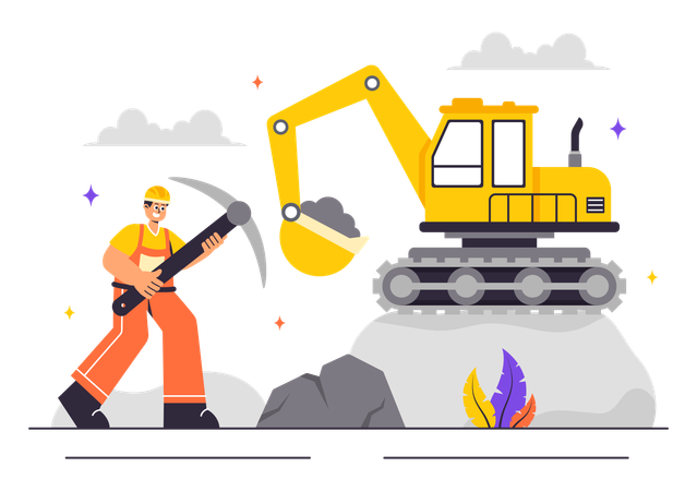 Mining Company worker working  Illustration