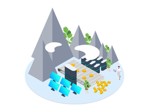 Mining of Cryptocurrency using green energy  Illustration