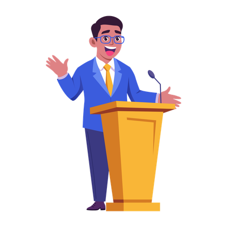 Ministro dando discurso en el podio  Ilustración