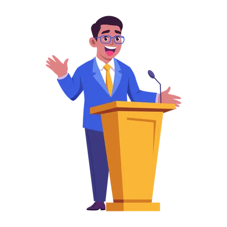 Ministro dando discurso en el podio  Ilustración