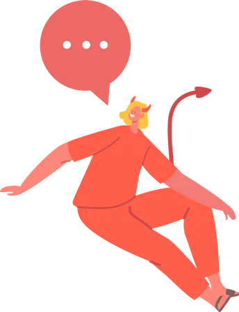 Mischievous Devil Female Character With A Speech Bubble Ready To Provoke With Its Words Symbolic Of Temptation Mischief And Cunning Communication Cartoon People Vector Illustration Illustration