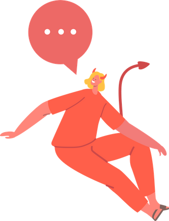 Mischievous Devil Female Character With A Speech Bubble  Illustration