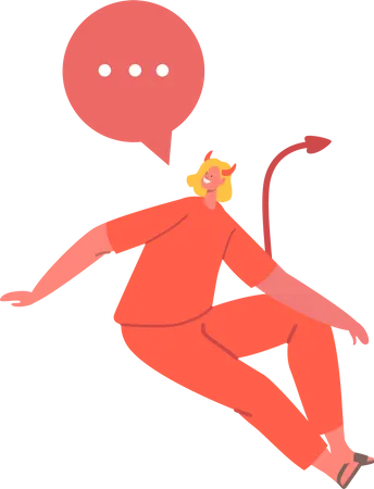 Mischievous Devil Female Character With A Speech Bubble  Illustration