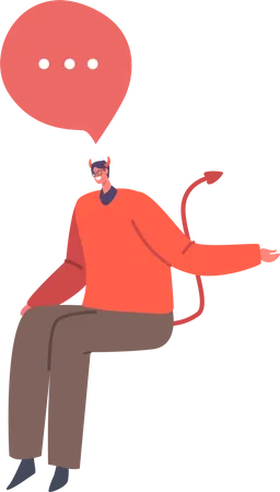 Mischievous Devil With Speech Bubble  Illustration