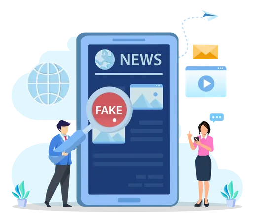 Fake News Concept False Information Broadcasting Press Newspaper Journalists Editors Illustration